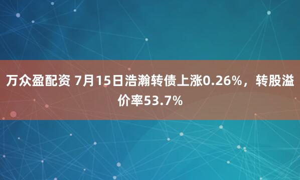 万众盈配资 7月15日浩瀚转债上涨0.26%，转股溢价率53.7%